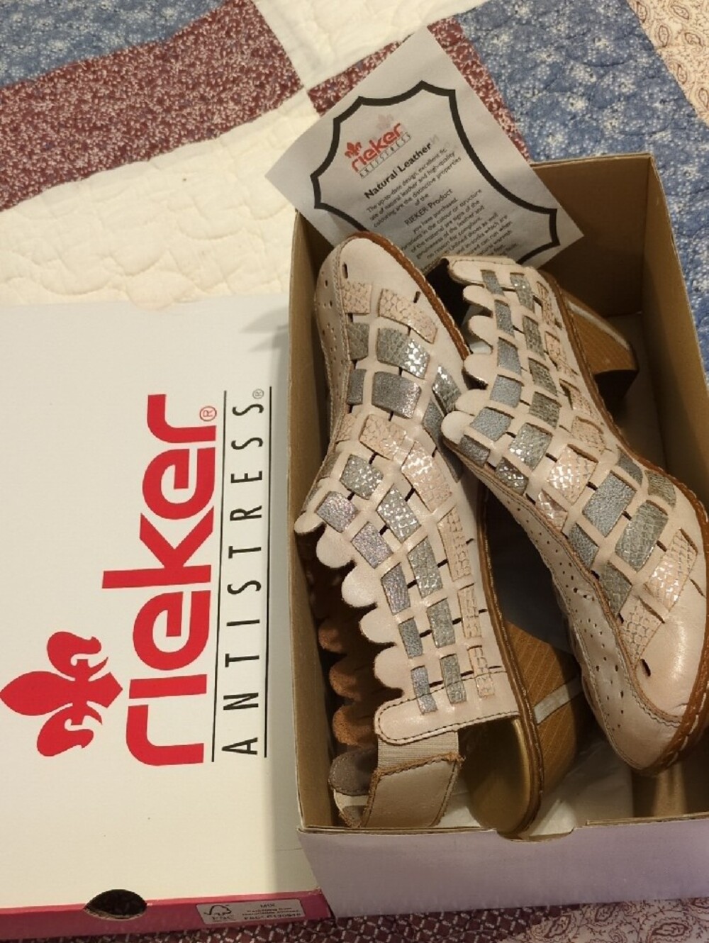 Rieker Women's Blush and Taupe Woven Slingback Clogs - Picture 7 of 8